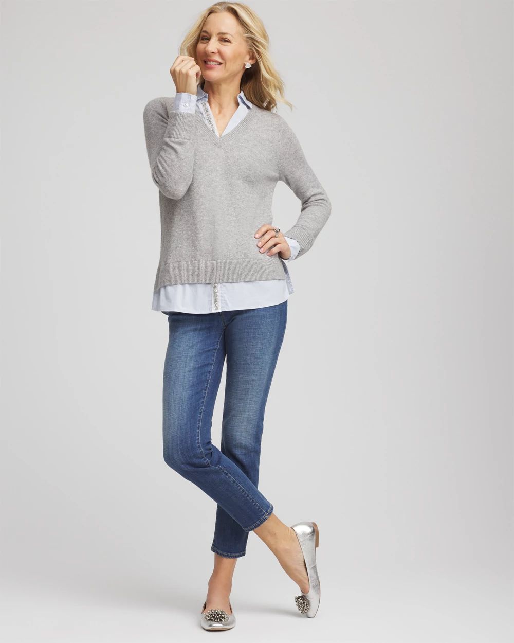 Sequin Built-In Shirt Knit Sweater | Chico's
